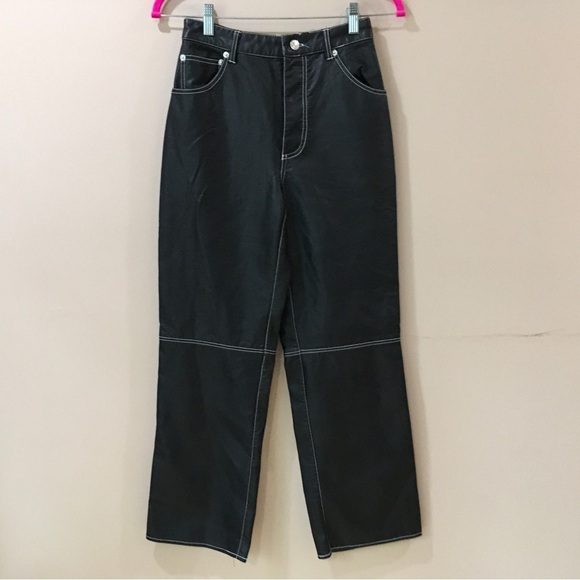 FREE PEOPLE WE THE FREE pants MYSTIC BLACK THE IT FACTOR VEGAN FAUX LEATHER - Picture 3 of 10